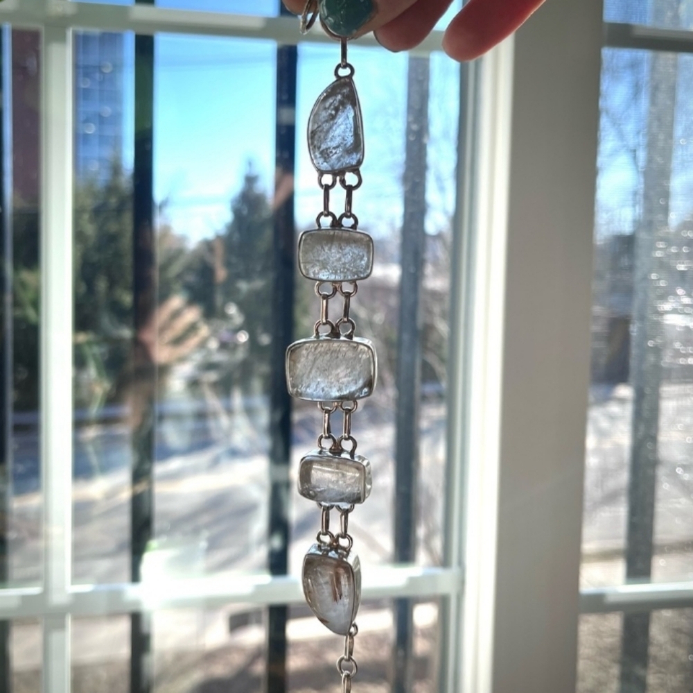 Vintage Chunky Quartz Bracelet Sterling Silver Positive Energy Gemstones - Picture 10 of 16